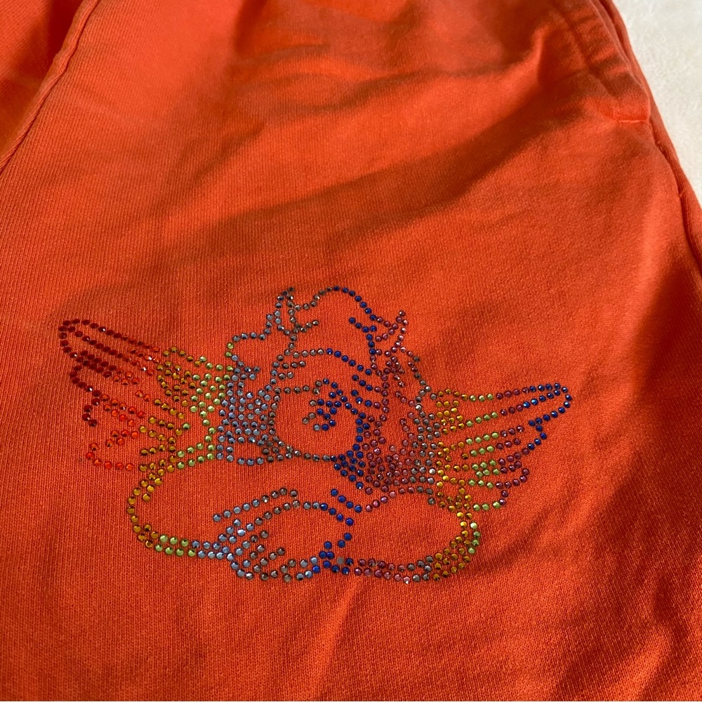 1-800-BOYS-LIE Orange 100% Cotton Sweatpants w/ Rainbow Angel Sequin Bling M - Picture 7 of 15